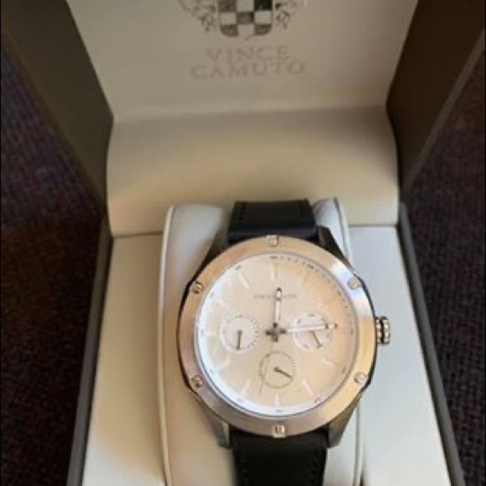 Vince Camuto Men’s Black Leather Watch